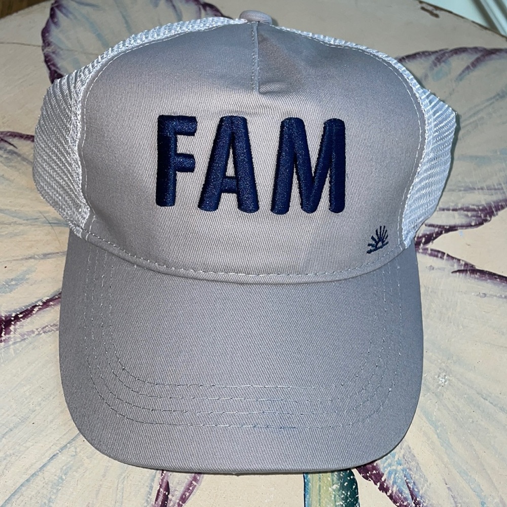 Ball Cap “FAM” Gray and white